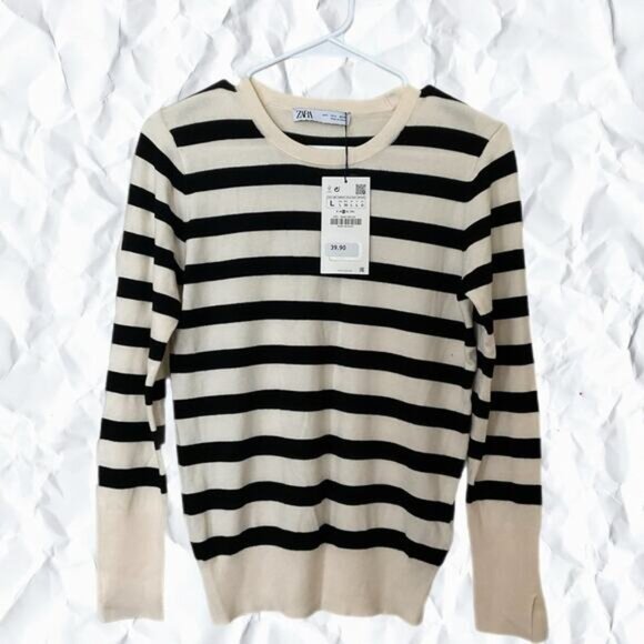 Zara black and white striped sweater - large - Picture 3 of 4